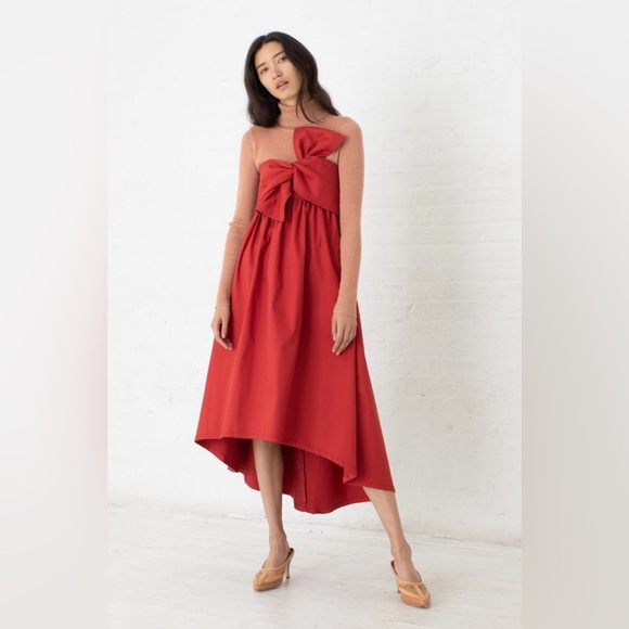 Ulla Johnson Dresses & Skirts - Ulla Johnson Rochelle Cotton Midi Strapless Dress in Ochre Red Denim Size 6